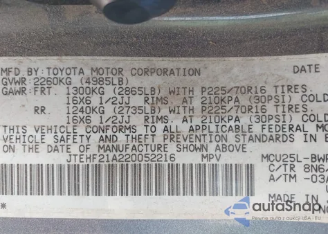 2002 Toyota Highlander Limited V6 from USA, damaged, VIN JTEHF21A220052216